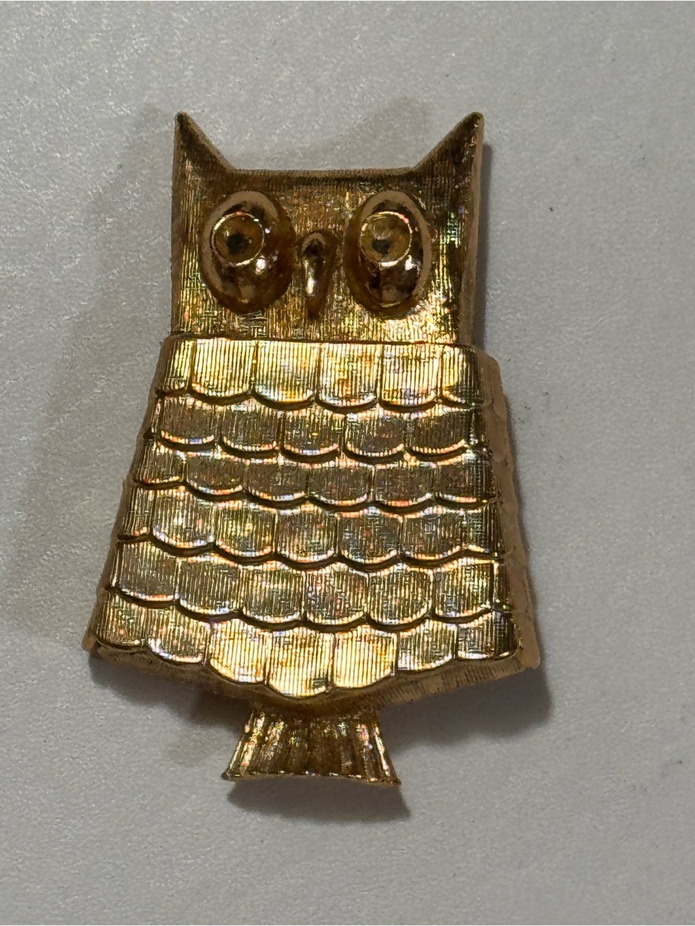 Vintage Avon Gold-Tone Owl Solid Perfume Brooch - Shimmering Metallic Finish